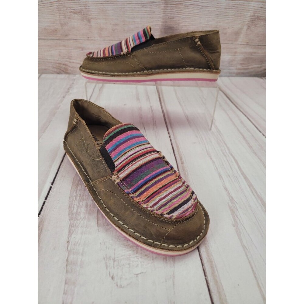 Rank 45 Women Brown Leather/Multicolor Stripe Moc Toe Slip On Casual Shoes Sz 6